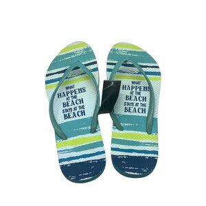 Flip Flops What Happens At The Beach Stays at the Beach Size 10 Striped NWT NEW
